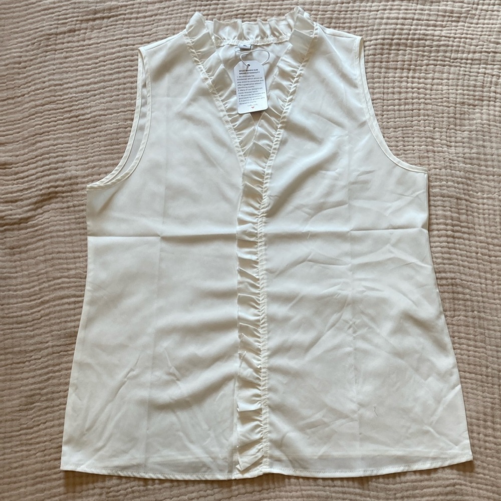 Made with Love boutique white sleeveless ruffled front blouse Sz XL NWT